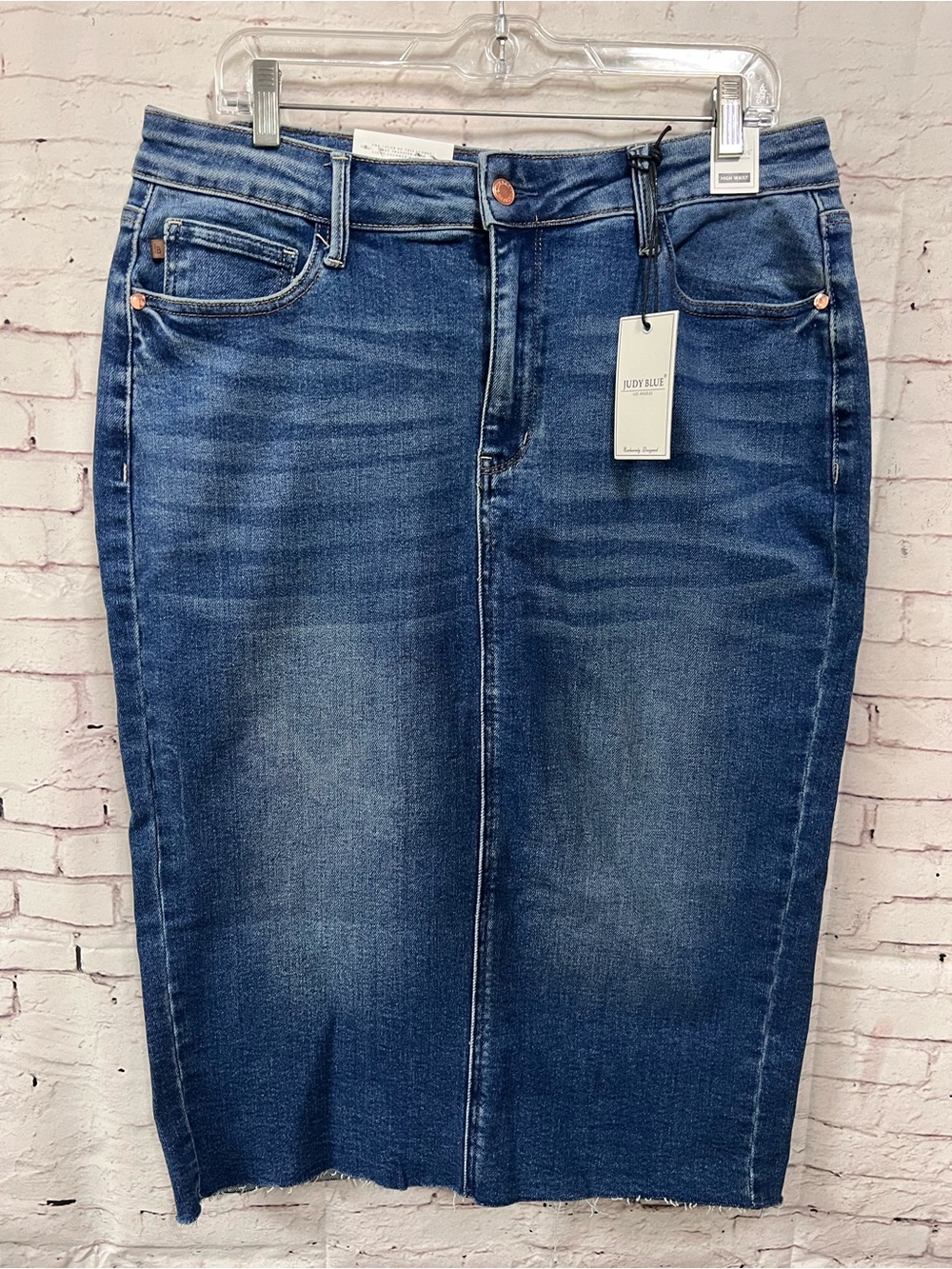 Judy Blue 1X High Rise Denim Blue Jean Pencil Midi Skirt Stretch Modest NWT